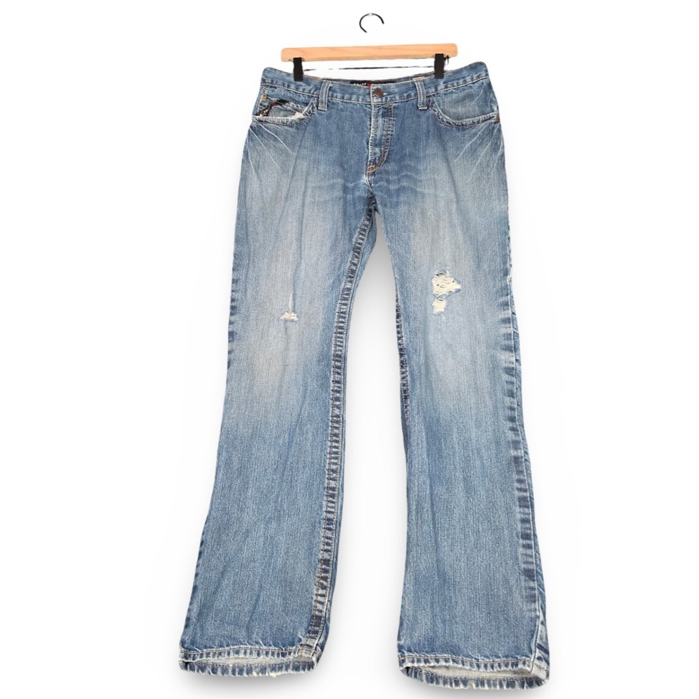Ariat M4 Relaxed Boot CAT 2 FR Jeans Mens 35x34 Blue Distressed‎ Workwear Job